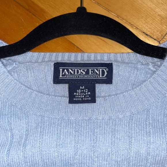 Lands' End Women's Cashmere Ribbed Crewneck Sweater Light Blue Preppy Classic - Picture 5 of 9